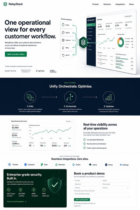 Concept website design for a SaaS company: clean product-led interface with workflow and integration proof