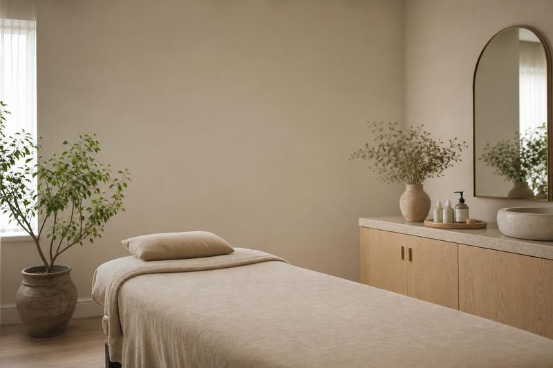 Calm aesthetics clinic treatment room in neutral tones